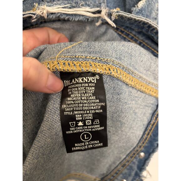 Blank NYC Denim Jacket Women Large Blue Jean Studded Distressed Oversized Cotton - Picture 4 of 5